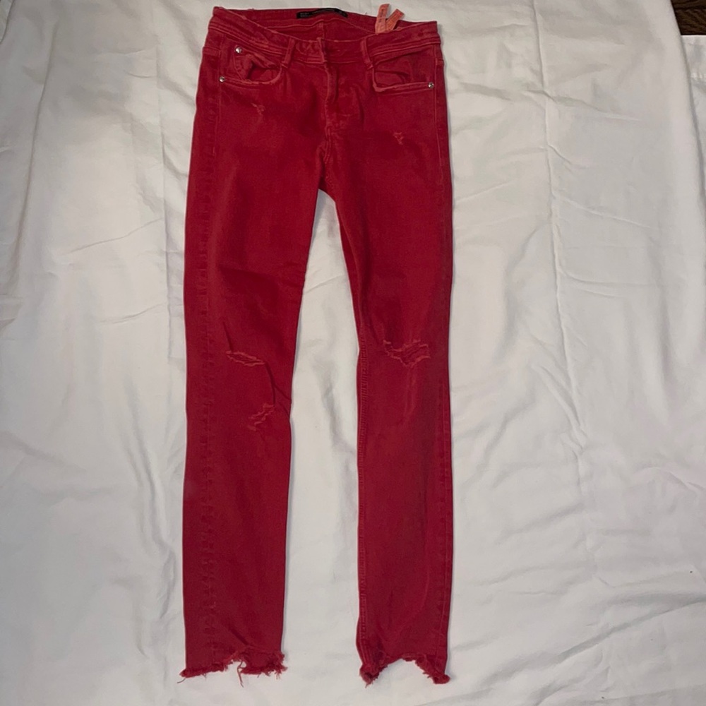 Zara red skinny jeans